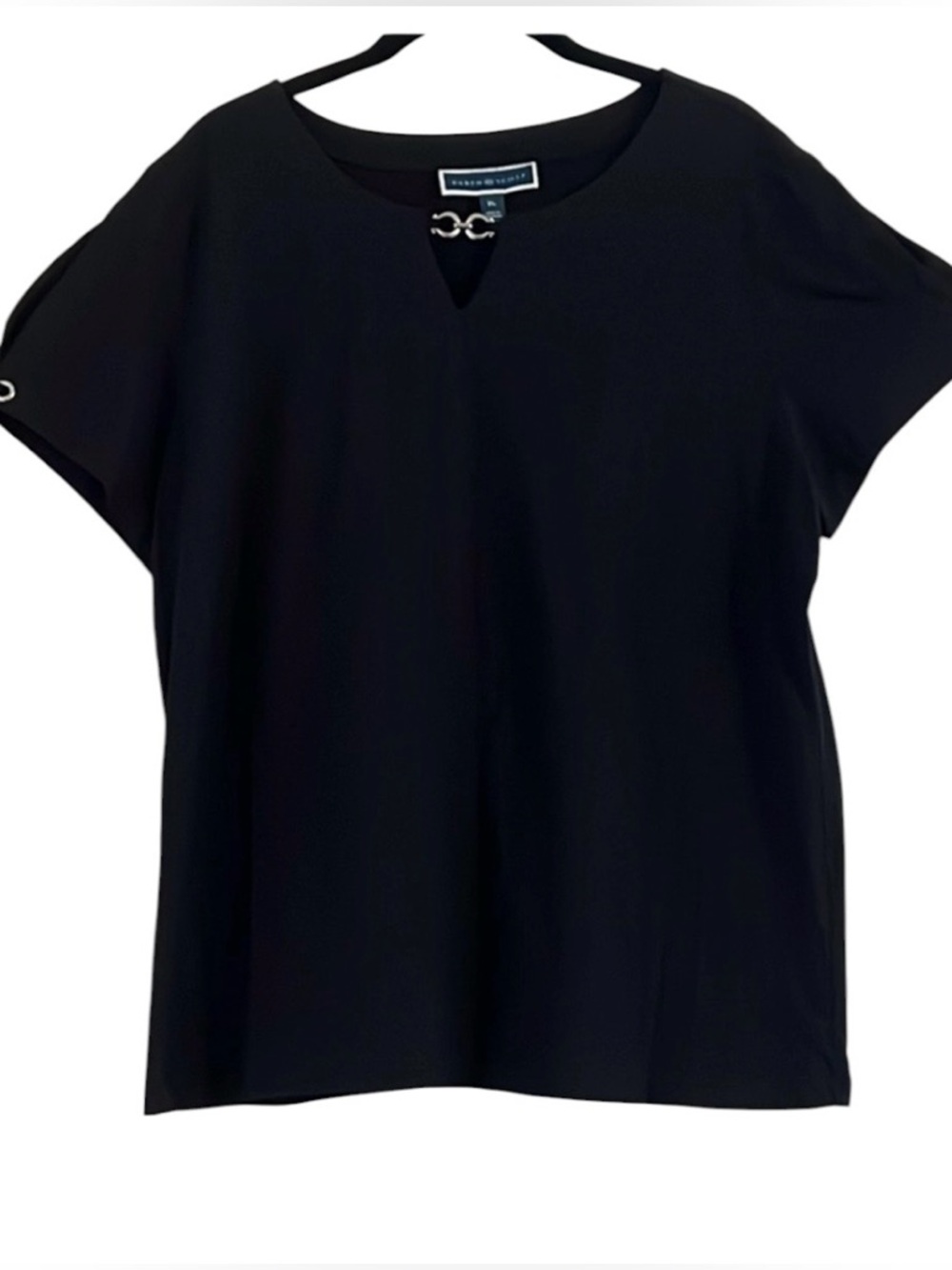 Karen Scott Black Short Sleeve Top with Metal Accents Size XL